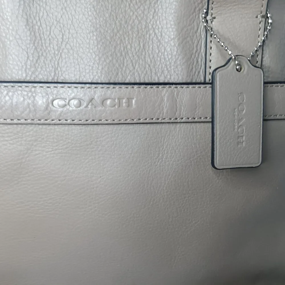 COACH Hudson Leather Bag  Briefcase F71561 Taupe Gray Brown Retail $450